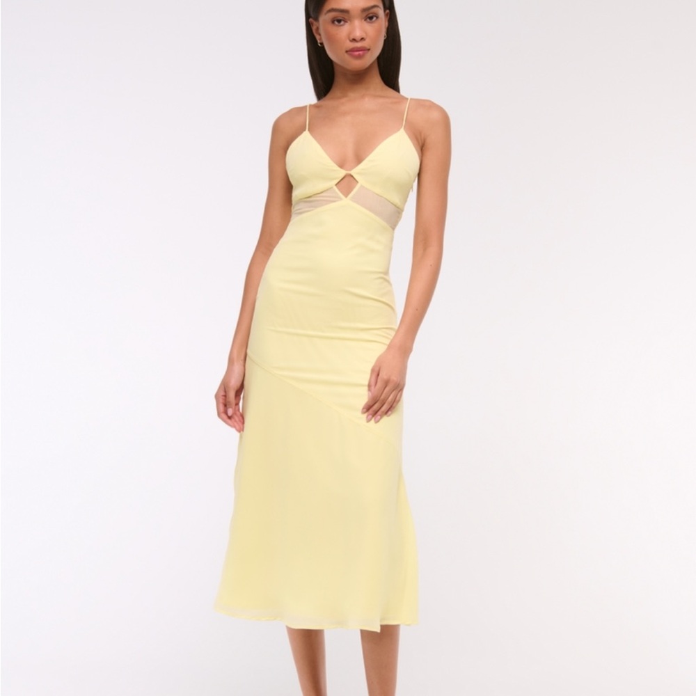 Abercrombie & Fitch Tie-back Sheer Midi Dress Yellow